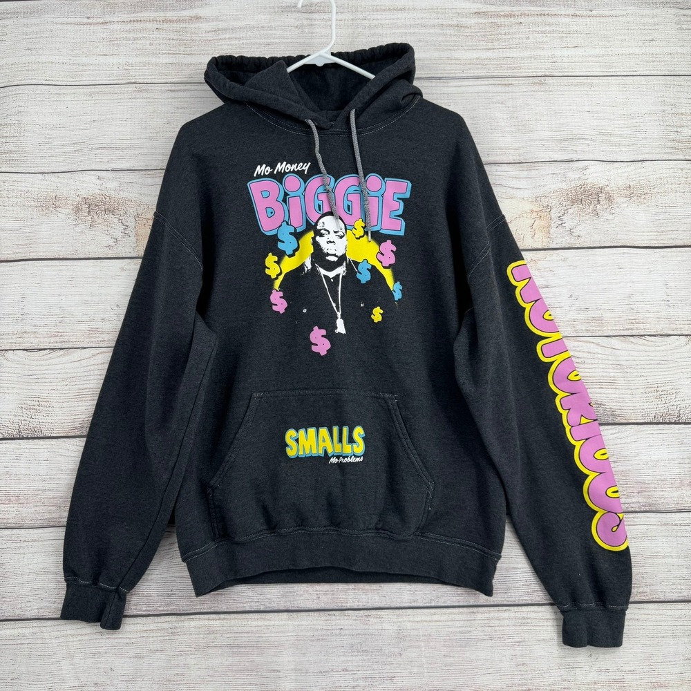 Notorious B.I.G. Hoodie Mens LG Grey Biggie Smalls Mo Money Graphic Pullover